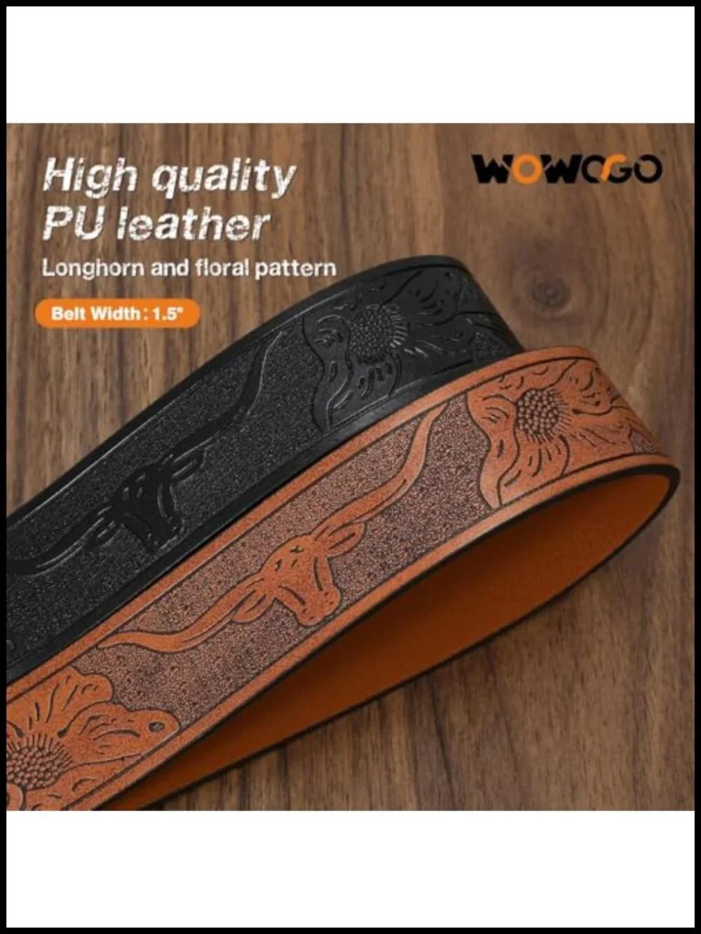 2 Pack Western Cowboy Belts Faux Leather PU Leather Longhorn Bull Buckle